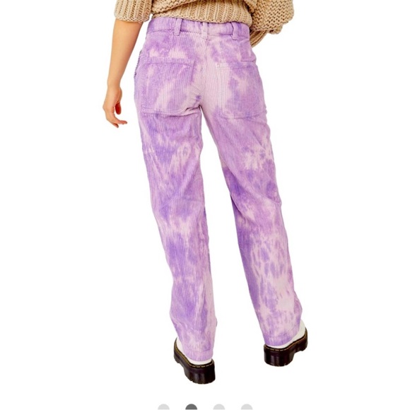 Free People •We The Free Reese Purple Tie Dye Straight Leg Corduroy Pants 28 NWT - Picture 5 of 10